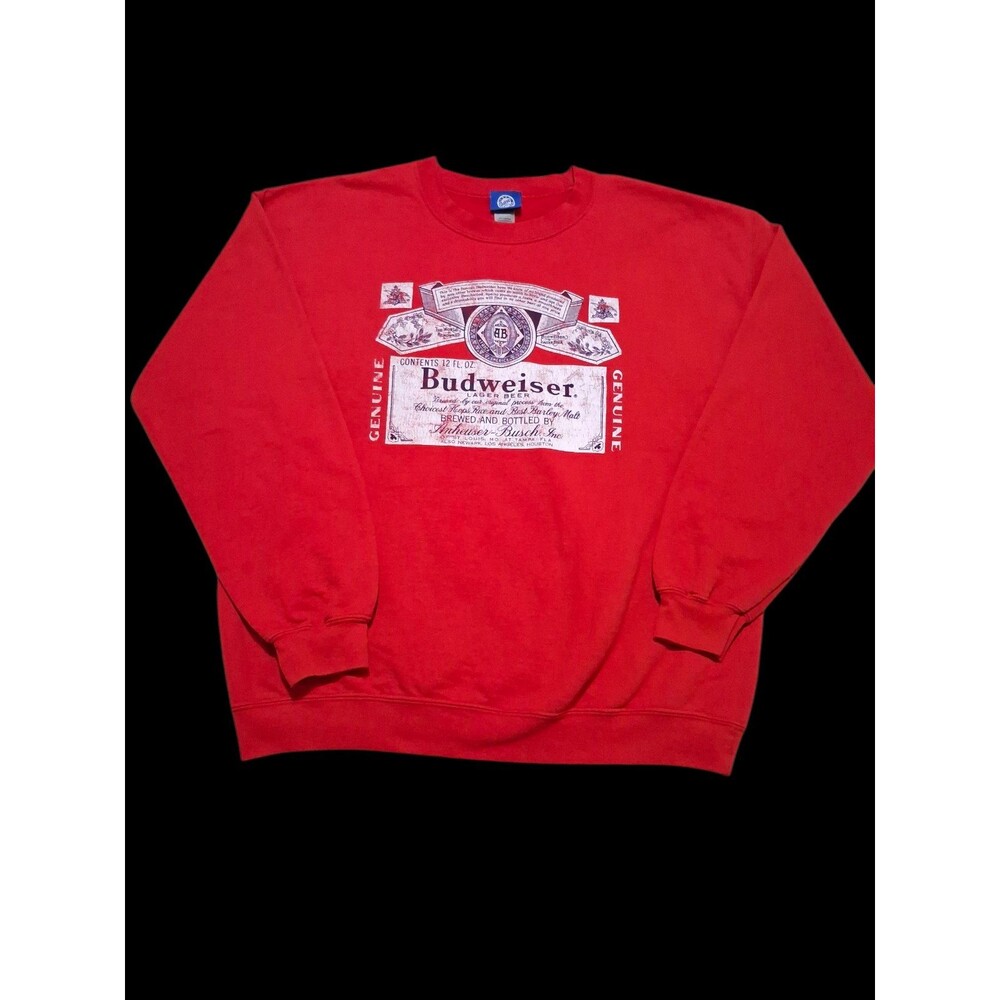 Budweiser Brew City Crewneck Sweatshirt Mens Large Red Retro Label Beer Graphic